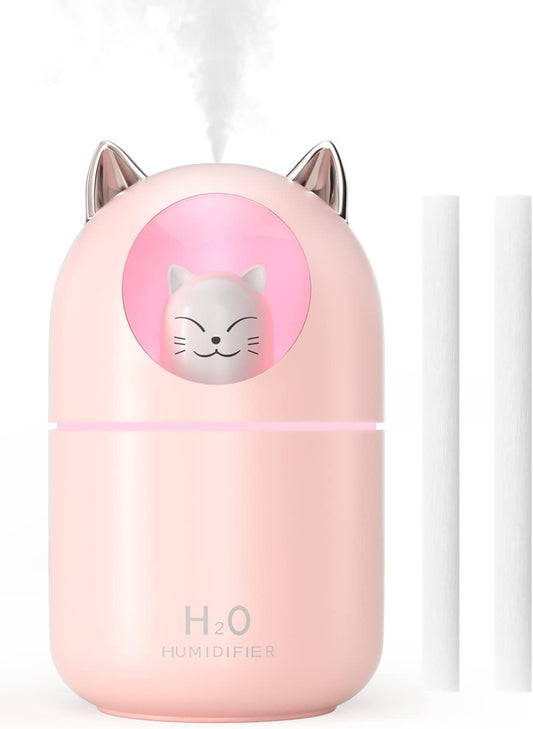 Cool Mist Humidifier,300ml Mini Humidifiers with Night Light,Waterless Auto-Off Air Humidifier,20dB Quiet Humidifiers for Bedroom,Car, Plant for Girl Boy
