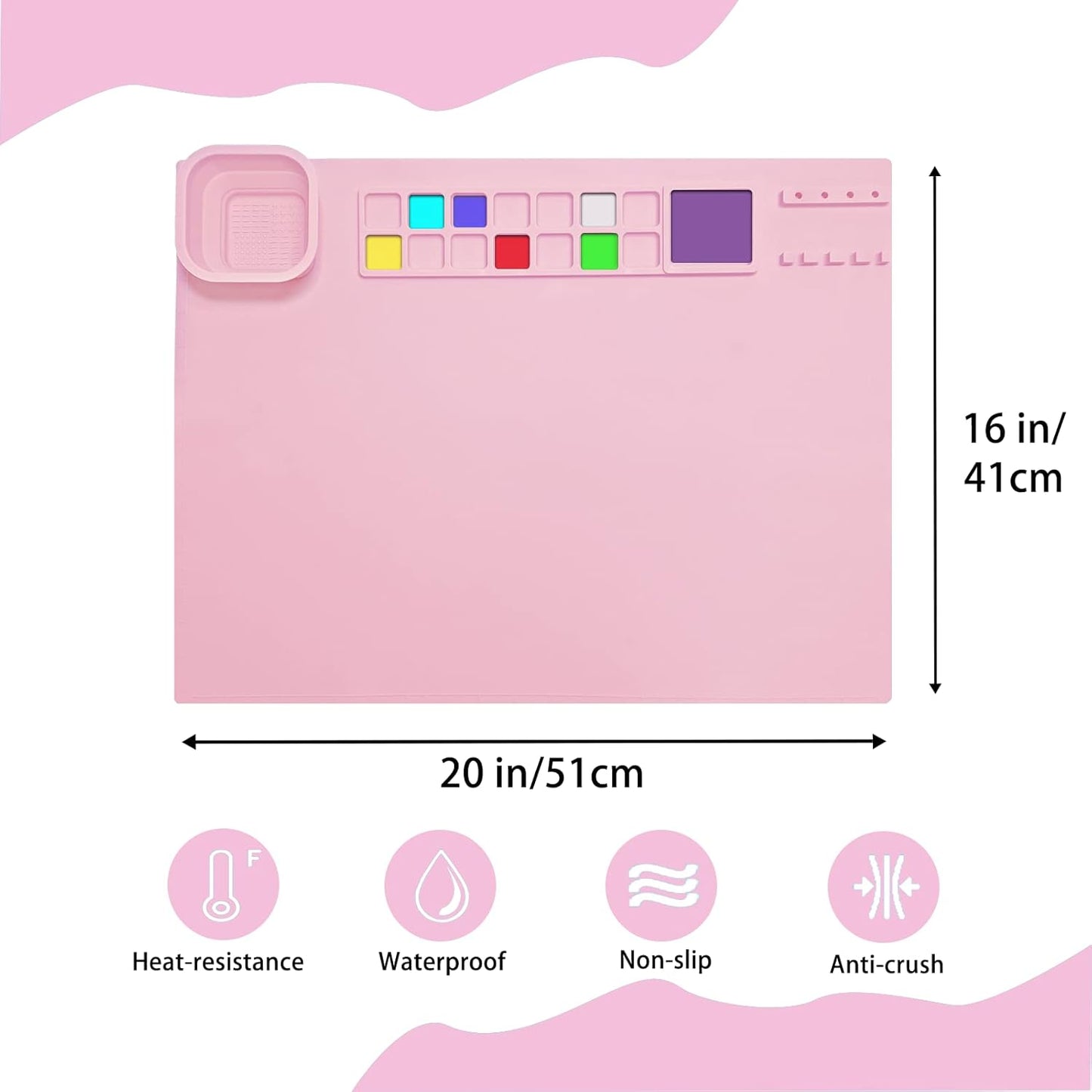 Silicone Craft Mat, 20"×16" Silicone Craft Painting Mat Collapsible Non-Stick Sheet for Crafting Watercolour Painting Cutting Art Creation Clay and DIY Projects (Pink)
