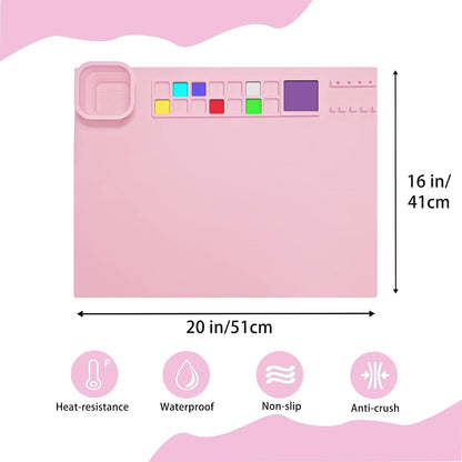 Silicone Craft Mat, 20"×16" Silicone Craft Painting Mat Collapsible Non-Stick Sheet for Crafting Watercolour Painting Cutting Art Creation Clay and DIY Projects (Pink)