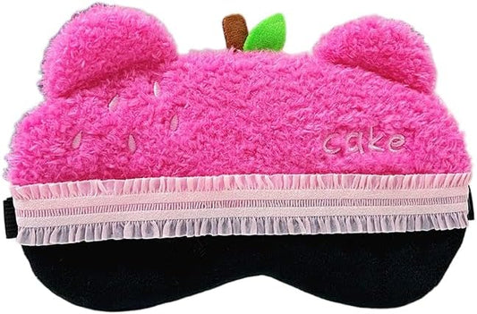 PERFECTSIGHT Sleep Eye Masks, Cute Bear Plush Sleep Eye Cover Lightweight Adjustable Eyeshade Faux Fur Mask Cover for Women Men Kids Sleep Travel Nap, Rose Pink Cake