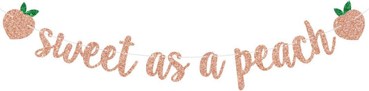 Rose Gold Glitter Sweet as a Peach Banner, Peach Theme Baby Shower, Girl Birthday Party, Bridal Shower and Summer Party Supplies