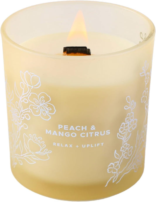 Peach Mango Citrus Candle, 10.6oz Wood Wick Soy Scented Candles for Home, Juicy Tropical Scent, Highly Scented Aromatherapy Relaxation Candle, Summer Gift for Women & Men