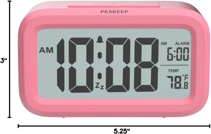 Peakeep Night Light Alarm Clock Battery Operated with Indoor Temperature, Desk Digital Clock for Kids Girls Bedrooms (Pink)