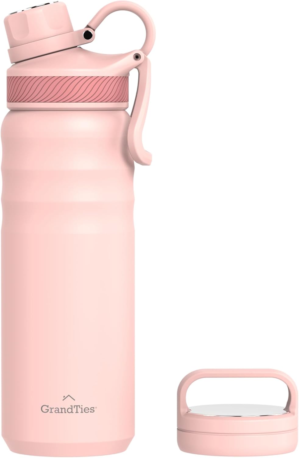 GRANDTIES 2 Lids Sports Stainless Steel Water Bottles – Wide Mouth Vacuum Insulated Reusable Leak Proof BPA-Free Travel Metal Canteen, Thermal Bottles for Men Women Gym (24 oz Peach Crème)