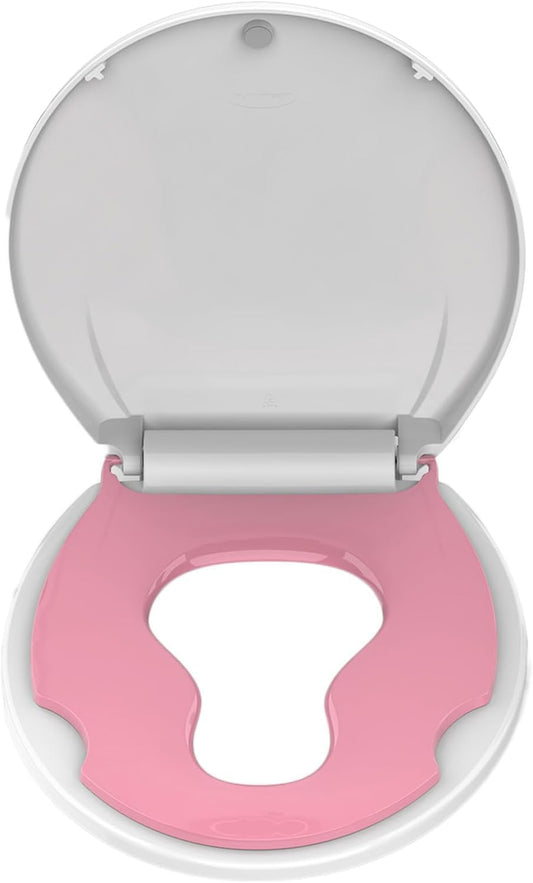 17” Round Toilet Seat with Built-in Toddler Seat for Easy Potty Training, Baby Toilet lid 2 in 1, Easy Install and Clean, PP Material Safe and No Loosen, Perfect for Both Adults and Children, Pink