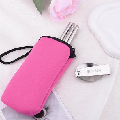 Folding Portable Spoon and Chopsticks Set with Pink Bag Stainless Steel Travel Utensils for Camping Lunch Utensils Set for Work Portable Cutlery for Women Girls
