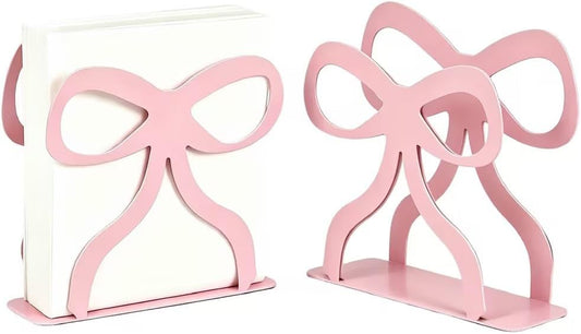 Whaline Pink Bow Napkin Holder Metal Tissue Dispenser Vintage Kitchen Table Decor for Coquette Party Home Countertop Decor