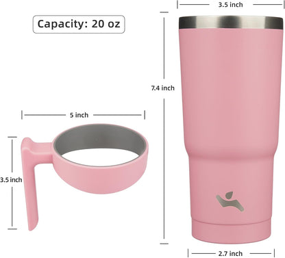Konokyo 20 oz Tumbler with Handle and 2 Straw 2 Lid, Insulated Water Bottle Stainless Steel Vacuum Cup Reusable Travel Mug, Light Pink