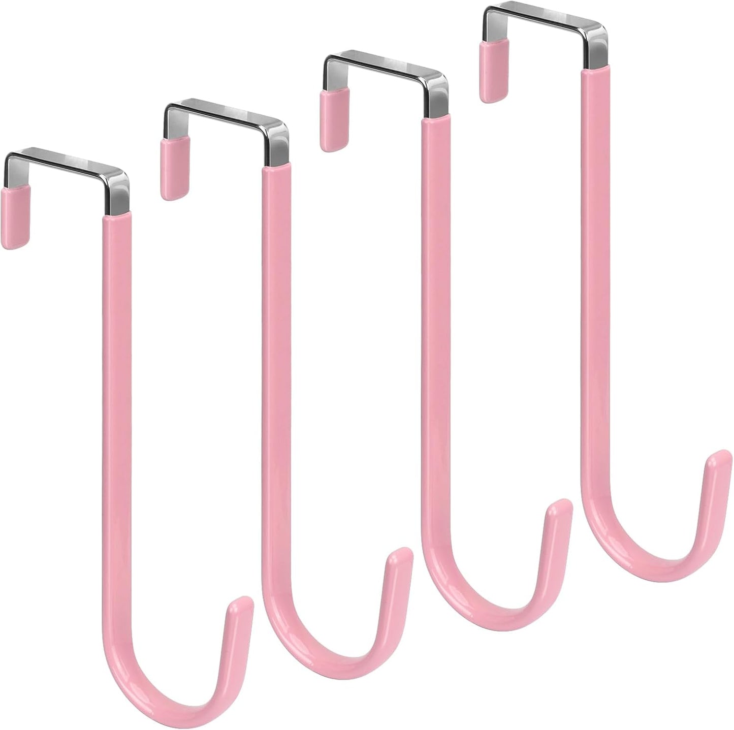 FYY Over the Door Hooks, 4 Pack Upgraded Long Door Hangers Hooks with Rubber Prevent Scratches Heavy Duty Organizer Hooks for Hanging Clothes, Towels, Hats, Coats, Bags Pink