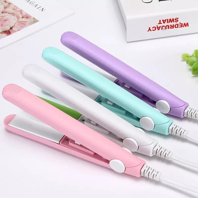 Cute Pink Werdeny Mini Ceramic Hair Curler & Straightener, 2-in-1 Curling Iron with 1/2 Inch Barrel for Short and Fine Hair