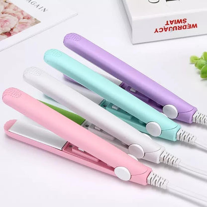 Cute Pink Werdeny Mini Ceramic Hair Curler & Straightener, 2-in-1 Curling Iron with 1/2 Inch Barrel for Short and Fine Hair