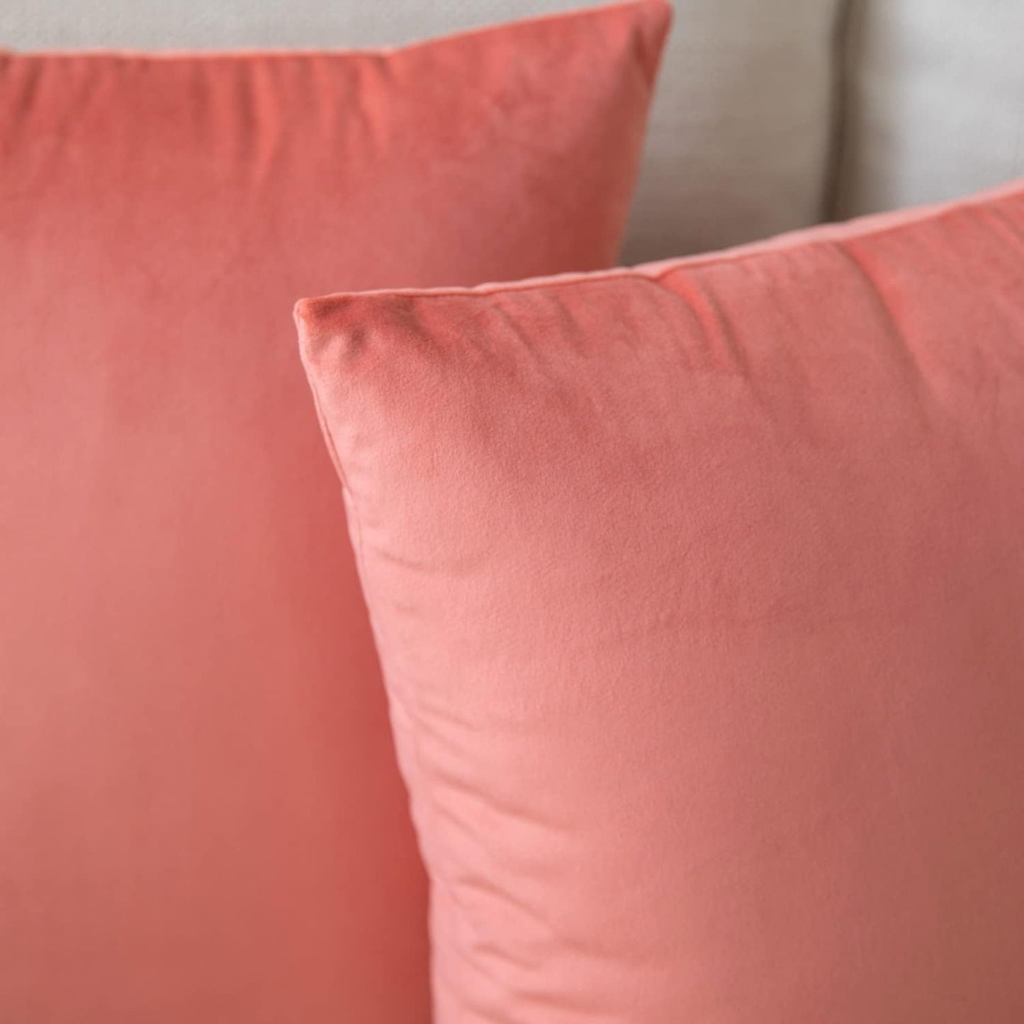 Set of 2 Salmon Pink Colored Solid Velvet Throw Pillow Covers, Cozy Soft Accent Pillow Cases for Sofa Couch Bed and Living Room - 18"x18"