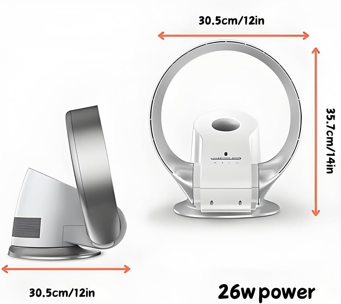 Bladeless Fan for Bedroom, 14in Leafless Wall Mounted Fans, Desk Fans Quiet, 90° Oscillating Fans for Indoors with 7+2 Speeds, with Remote Control/Timer 26 W Power(Pink)
