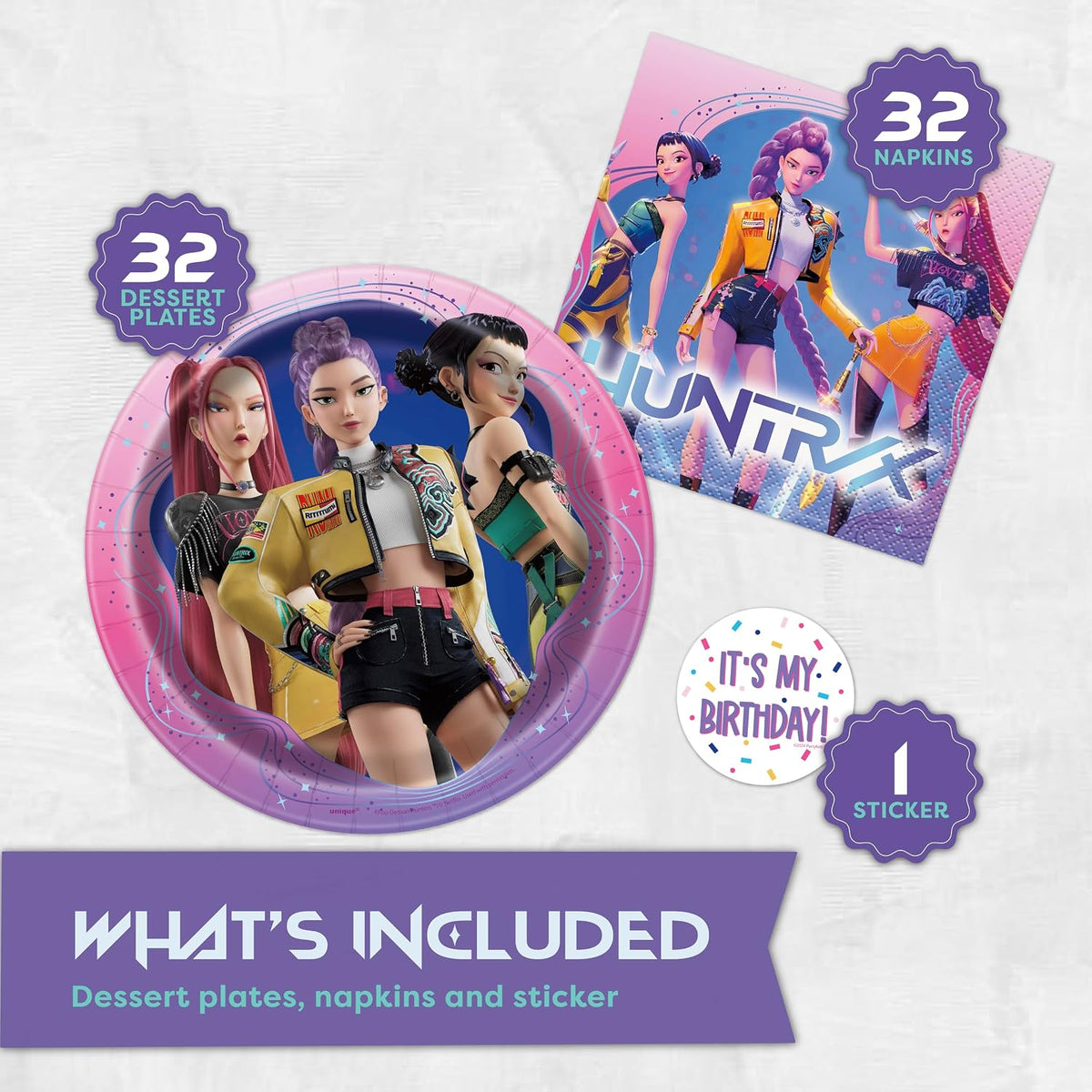 KPop Plates and Napkins 32-Pack - Demon Hunters Birthday Decorations