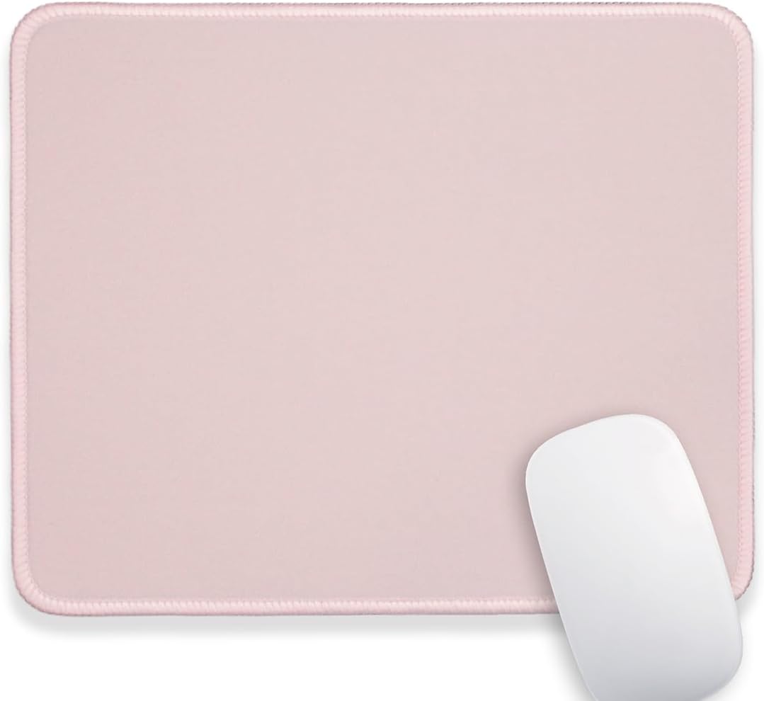 Light Pink Office/Gaming Mouse Pad 10.2x8.2 Inch, Stitched Edge, Durable Portable Solid Color Mat for Desk, Non-Slip Rubber Base, Smooth Surface