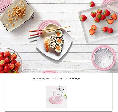 Gracelife 6pcs Cup Mat Pure Cotton Thread Weave Round Drink Hot Pads Mats Set Absorbent Scald-proof Drink Coasters (pink)
