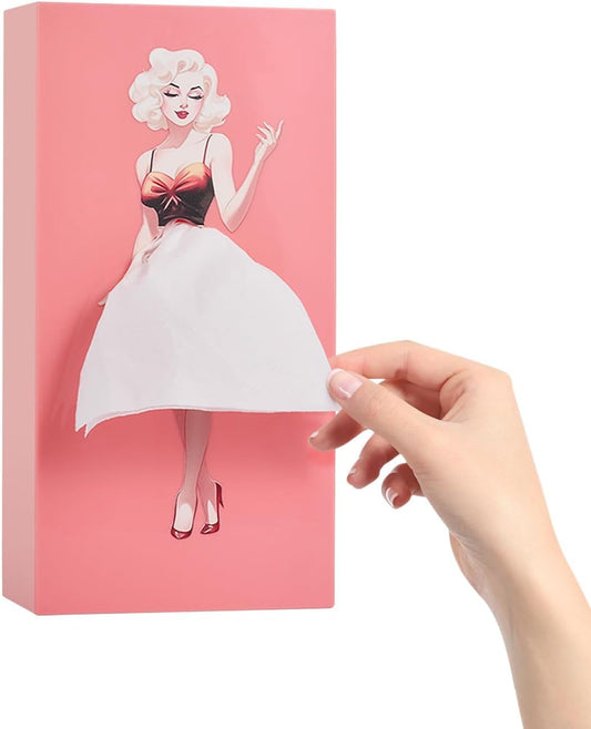 Funny Skirt Tissue Box Cover Vintage Classy Cute Lady Skirt Tissue Box Holder Rectangular Creative Unique Decorative Tissue Box Cover for House Bathroom Living Room Bedroom & Office Pink