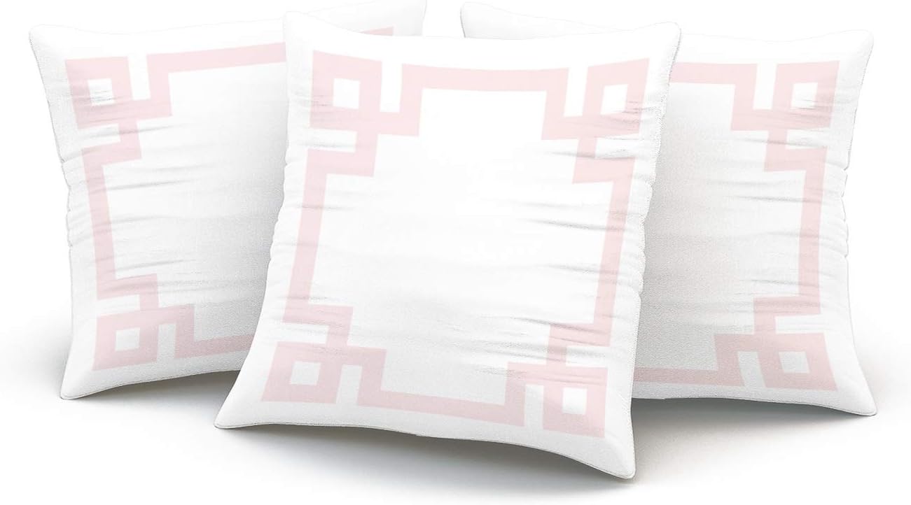 Personalized Decorative Pillowcases Greek Key Border White and Light Pink Throw Pillow Covers Cases Square Size 20x20 inches Print on Two Sides