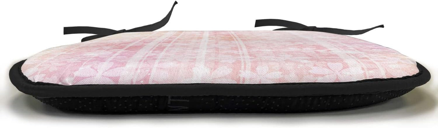 Lunarable Pale Pink Chair Cushion Pad, Floral Pattern Essence Growth Nature Beauty Blossoms Dreamy Spring Print, Seat Padding for Kitchen & Patio with Anti-Slip Backing, 16"x16", Salmon and Peach