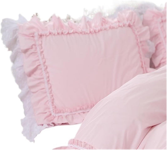 Ruffle Pillow Shams 1pc Romantic Beauty Pillow Case Pink Ruffle Lace Covers Decorative Bedding Pillowcases(600x600mm)