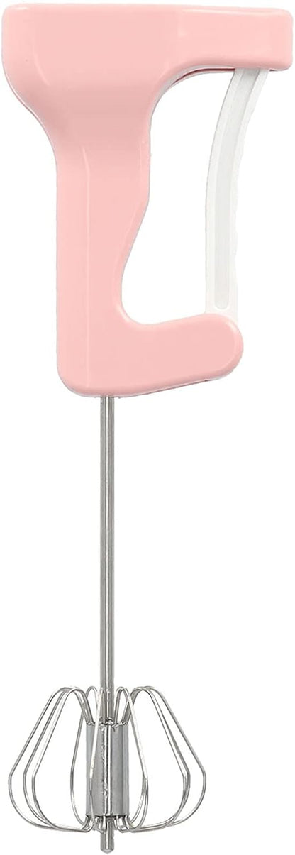 Hand Mixer Semi Automatic Egg Beater, Pink Stainless Steel, 11.8 Inch - Comfortable Grip, Fast 360° Rotating Mixing, Ideal for Baking and Kitchen Use