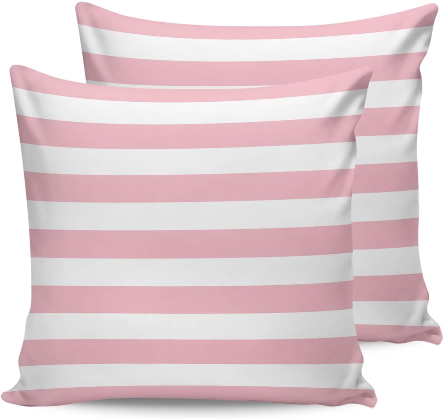 Outdoor Waterproof Pillow Covers for Patio Furniture Pink and White Stripes Decorative Throw Pillow Cover Solid Striped Pillowcases Set of 2 Cushion Case for Sofa Couch Chair 18 x 18 in