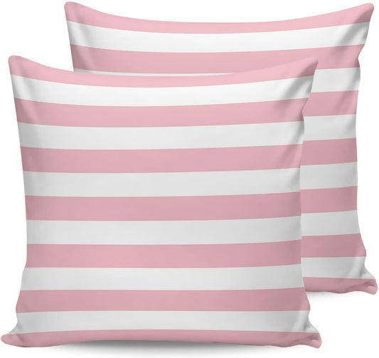 Outdoor Waterproof Pillow Covers for Patio Furniture Pink and White Stripes Decorative Throw Pillow Cover Solid Striped Pillowcases Set of 2 Cushion Case for Sofa Couch Chair 18 x 18 in