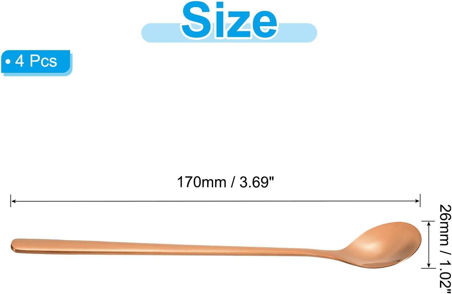 PATIKIL 7inch Teaspoons, 4pcs Long Spoon Coffee Spoon 304 Stainless Steel Long Handle Iced Tea Spoon Tea Spoons for Stirring Cocktail Coffee Bar Set Hot Tea Party, Rose Gold