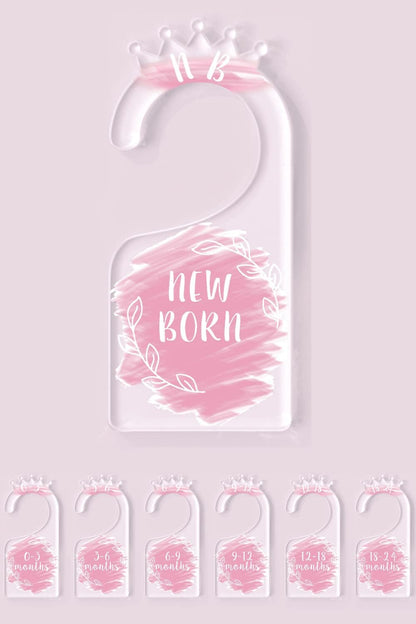 OneDream Baby Closet dividers Hanger separators - Set of 7 Baby Clothes dividers for Closet from Newborn to 24 Months, Acrylic Infant Clothes Divider (Pink)