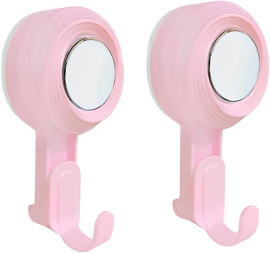 2 Pack Heavy Duty Bathroom Wall Vacuum Suction Cup Hooks, Load Capacity of 11 Pound, Removable and Reusable Waterproof Hooks for Shower Room, Outdoor, Key, Door, Marble, Camping Car (2, Pink)