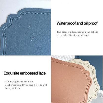 Leather Washable Placemats, Beige Thick Faux Leather Heat Resistant Rectangle Shape Table Mats,Waterproof Non-Slip Easy to Clean Place mat for Kitchen Coffee Dining Room Table Set of 6