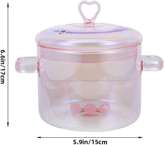 ERINGOGO Glass Cooking Pot with Cover and Handle - 1.5L/50oz Stovetop Cooking Pot with Lid Heat Resistant Glass Saucepan High Borosilicate Glass Cookware Simmer Pot Clear Soup Pot - Pink, 20x15cm