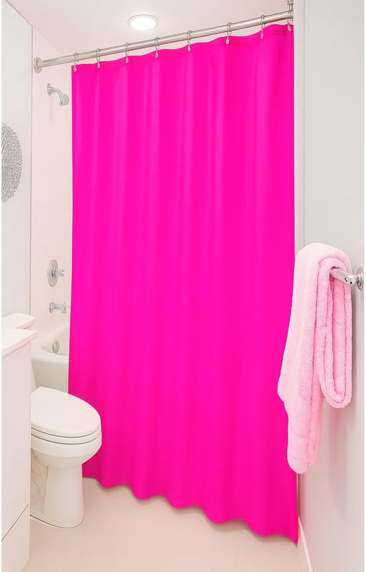 Dependable Industries inc. Essentials Bathroom Magnetized Shower Curtain Liner with Metal Grommets Waterproof (Neon Pink)