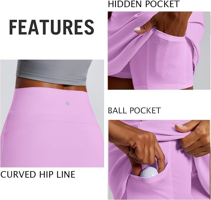 PINSPARK Golf Skirts for Women High Waisted Tennis Skirt with 2 Pockets UPF 50+ Stretch Athletic Skirt for Pickleball Workout