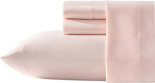 Laura Ashley - Queen Sheet Set, 100% Soft & Silky Smooth Satin Bed Sheets, Deep Pockets, Bedding with Matching Fitted Sheet & Pillowcases (Bliss Pink)