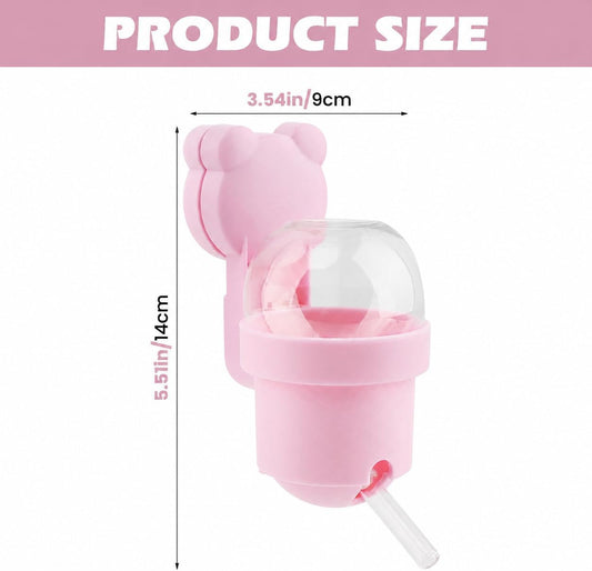 Magnetic Hamster Water Bottle, 3.7 oz Glass Small Pet Water Dispenser with Quiet Vacuum Nozzle, Drop-Resistant Holder for Cage or Glass Tank, for Hamsters, Gerbils and Mice(Pink)