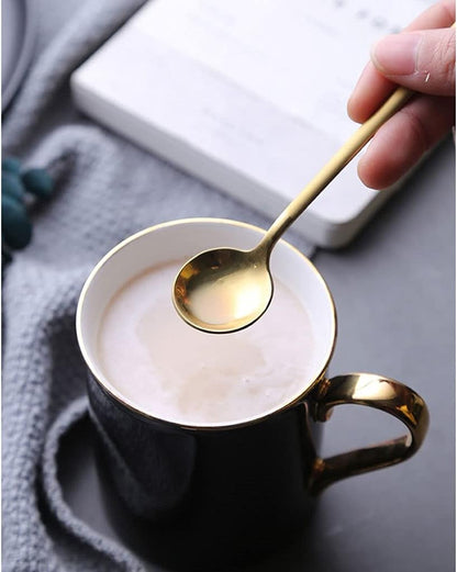 Serving Spoons Creative Metal Coffee Spoon Stainless Steel Dessert Small Round Golden Stirring Family Use Soup 4 Pieces(Pink)