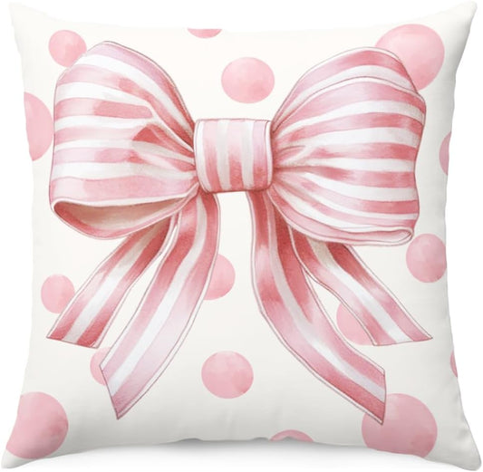 Preppy Pink Bow Room Decor Pillow Covers, Coquette Bow Throw Pillow Covers 18x18, Cute Girly Decorative Pillow Cases for Women Girls Home Bedroom Dorm Couch