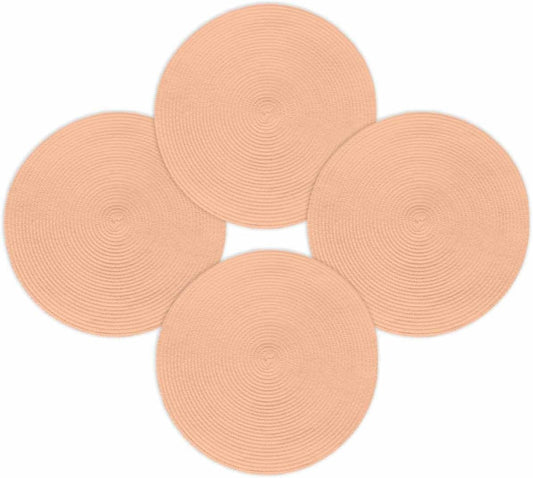 Round Placemats Set of 4 Peach Fuzz Pink Place Mats Washable Woven Placemat Solid Color Circle Braided Heat Resistant Table Mat for Kitchen Dining Table Party Home Decor 15 Inch