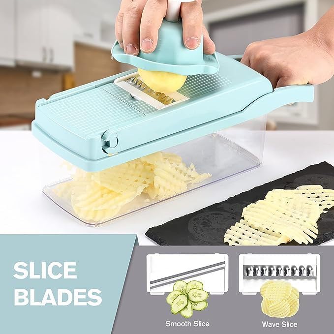 Vegetable Chopper Cutter Slicer Multifunctional Food Veggie Onion Potato Fruit Chopper Cutter Dicer with Container (Pink)
