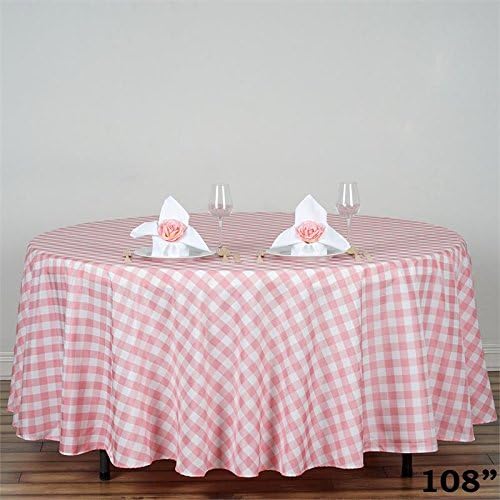 BalsaCircle 108-Inch Rose Quartz Pink Round Gingham Checkered Polyester Tablecloth Table Linens Wedding Party Events Decorations