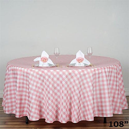 BalsaCircle 108-Inch Rose Quartz Pink Round Gingham Checkered Polyester Tablecloth Table Linens Wedding Party Events Decorations