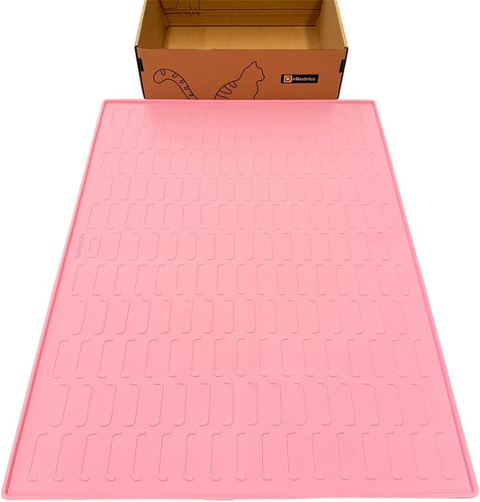 Cat Litter Mat, Large 32'' x 24'' Silicone Litter Box Mat for Litter Trapping, Waterproof, Non-Slip, Easy to Clean, Pink