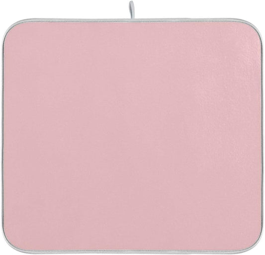 Emelivor Light Pink Dish Drying Mat for Kitchen Counter Absorbent Dish Drying Pad Non-slip Easy Clean Kitchen Drying Mat for Countertops Sinks Dishes Pots and Pans, 16" x 18"