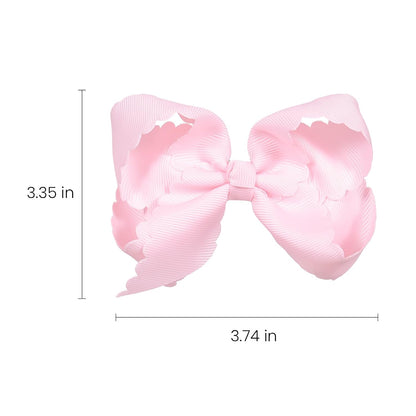 Pink Grosgrain Ribbon Hair Bow with Scalloped Edges for Girls,4" Handmade Everyday Dressy Hair Bow Clips Valentines Wedding Birthday Dress Accessories Gift for Toddlers Teens Women