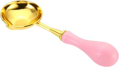 PATIKIL 4" Wax Seal Spoon, Wax Sealing Melting Spoon Brass Vintage Wooden Handle for Wax Seal Stamp Envelope Art Craft, Pink/Golden