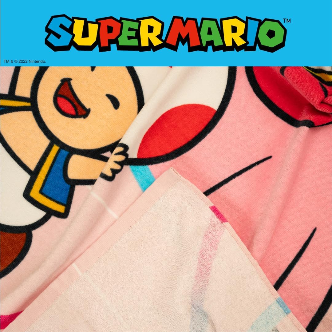 Super Mario Girl Princess Peach Kids Super Soft Cotton Bath/Pool/Beach Towel, 58 in x 28 in, (Officially Licensed Product)