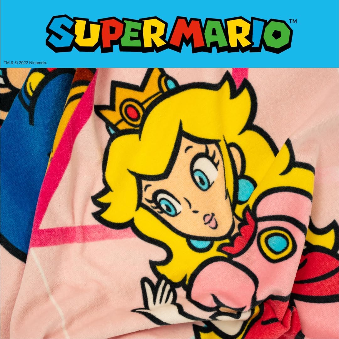 Super Mario Girl Princess Peach Kids Super Soft Cotton Bath/Pool/Beach Towel, 58 in x 28 in, (Officially Licensed Product)