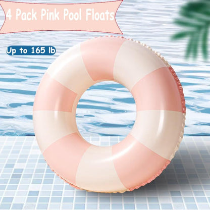 4 PCS Striped Inflatable Pool Floats for Swimming Pool Party Lake Beach Adults - Floaties Pool Tubes Swim Rings Tubes Floaties for Beach Pool Party Decorations