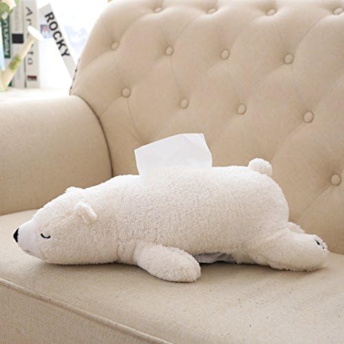 CHOOLD Super Soft Plush Polar Bear Tissue Box Cover Cute Paper Holder Napkin Box for Car Home Bathroom Kitchen Office(White Brown Pink)